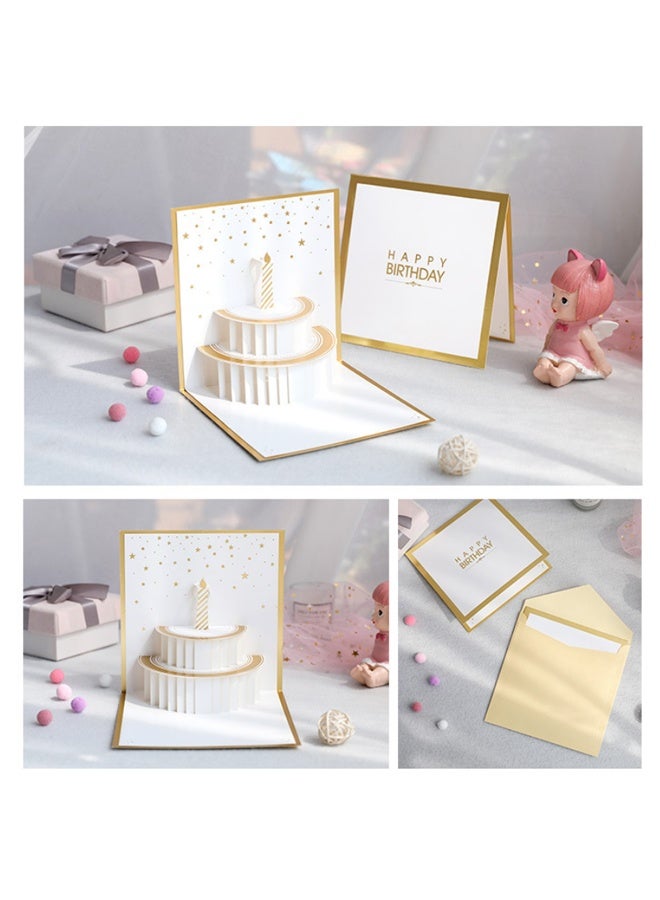 بطاقة عيد ميلاد، بطاقات تهنئة ثلاثية الأبعاد على شكل كعكة عيد ميلاد، بطاقات مصنوعة يدويًا مع مغلف (كعكة عيد ميلاد) - Image 5